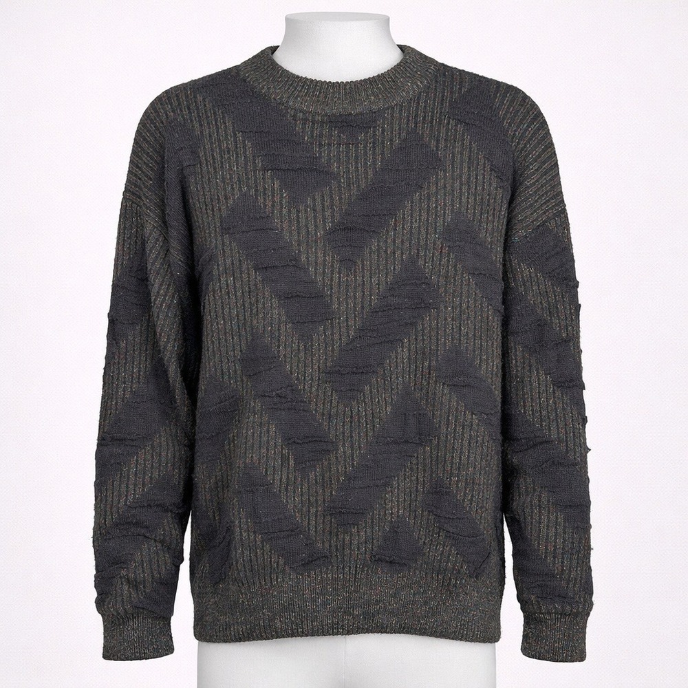 Vintage Reunion Y2K Mens Wool Sweater‎ Green Black Sz L Pullover Textured Grunge